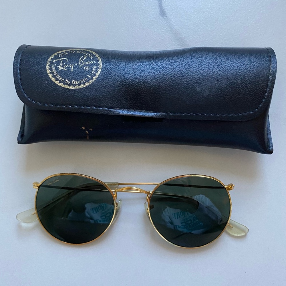 Vintage 1970s 70s Ray-Ban Round Gold Classic Sunglasses B&L Bausch Lomb
